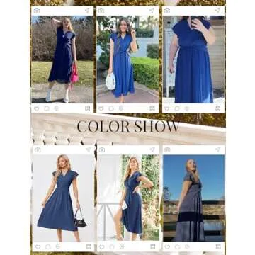 Dresses for Women 2025 Summer Wedding Guest Dress Empire Waist Dresses Casual Tunic Dress Long Maxi Shirt Dresses Blue