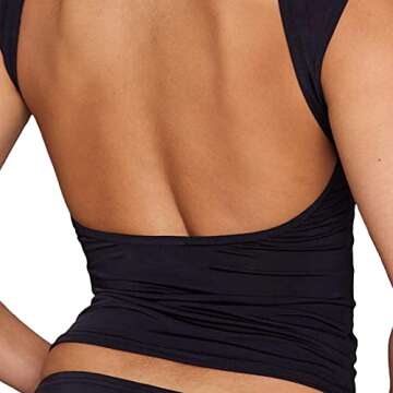 Women Sexy 2 Piece Skirt Set Backless Short Sleeve Shirt Top High Waist Mini Skirt Y2K 2 Piece Outfits Skirt Summer(Backless Black Sets,S)