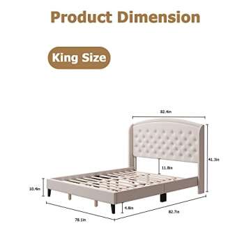 Homhougo King Size Bed Frame, Upholstered Platform Bed with Wingback Headboard, Heavy Duty Button Tu...