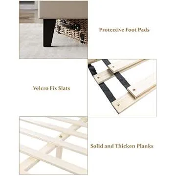 Homhougo King Size Bed Frame, Upholstered Platform Bed with Wingback Headboard, Heavy Duty Button Tufted Bed Frame with Wood Slat Support, Easy Assembly, No Box Spring Needed, Off White