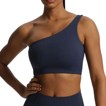 Aoxjox Women's One Shoulder Thalia Asymmetrical Tie Sports Bras Workout Crisscross Gym Yoga Crop Tank Top (Navy, X-Large)