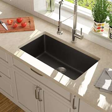 Lordear Black Kitchen Sink 33 Inch Undermount Kitchen Sinks Quartz Granite Composite Black Single Bo...