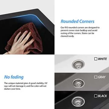 Lordear Black Kitchen Sink 33 Inch Undermount Kitchen Sinks Quartz Granite Composite Black Single Bowl Under Kitchen Sinks 33x19 Inch Easy to Clean