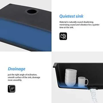 Lordear Black Kitchen Sink 33 Inch Undermount Kitchen Sinks Quartz Granite Composite Black Single Bowl Under Kitchen Sinks 33x19 Inch Easy to Clean