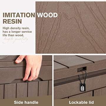 JUMMICO 31 Gallon Resin Deck Box Waterproof Indoor Outdoor Storage Boxes for Patio Furniture Cushions and Garden Tools (Brown)