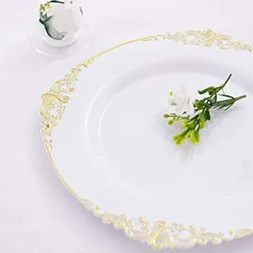 Liacere 60 Pack Gold Plastic Plates - White and Gold Disposable Plates include 30PCS 10.25inch Gold Dinner Plates, 30PCS 7.5inch Gold Dessert Plates for Party & Wedding & New Year