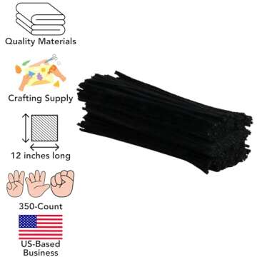 Iconikal Black Pipe Cleaners Craft Chenille Stems for DIY Art Supplies, 350-Count
