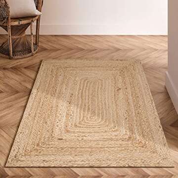 Jute Braided Rug for Kitchen Entryway - 2'x3' Natural