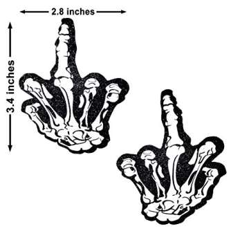 Neva Nude F You Skeleton Hand Black Glitter Nipztix Pasties Nipple Covers for Festivals, Raves, Parties, Lingerie and More, Medical Grade Adhesive, Waterproof and Sweatproof, Made in USA
