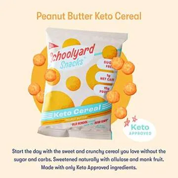 Schoolyard Snacks 12 Pack Keto Cereal Low Carb Sugar Free Cereal (Peanut Butter) - 15g High Protein Cereal Low Carb Low Sugar Keto Breakfast & Snack - Healthy Low Calorie Gluten & Grain Free Cereal
