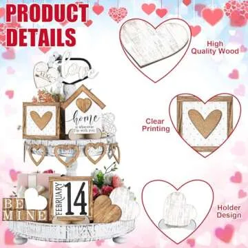 Marsui 19 Pcs Love Heart Tiered Tray Decor Set, Heart Wooden Table Sign Rustic Farmhouse Tray Signs Table Decoration for Home Kitchen(Neutral Style)