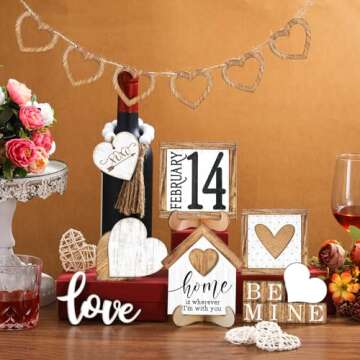 Marsui 19 Pcs Love Heart Tiered Tray Decor Set, Heart Wooden Table Sign Rustic Farmhouse Tray Signs Table Decoration for Home Kitchen(Neutral Style)