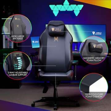 Noblerocker Gaming Chair Ergonomic PC Game Chair- Lumbar Support Headrest 4D Armrests Computer Chair, Big and Tall Comfortable Large, Rolling, Ergonomic, Cushion Availability, Metal, Black