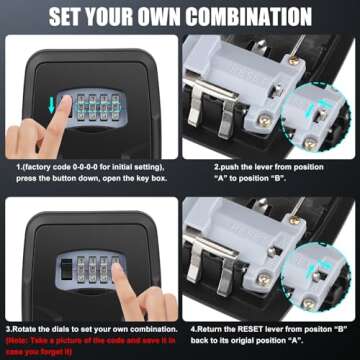 Lock Box,Key Lock Box with Code,Large Lock Box for House Key Portable Lock box for Keys,4 Digit Combination Key Safe Storage,Waterproof Key Lock Box Wall Mounted for Outdoor Home Garage Office Garden