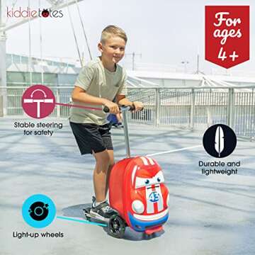 Kiddietotes 3-D Hardside Scooter Ride On Suitcase for Kids - Cute Lightweight Kids Luggage with Whee...