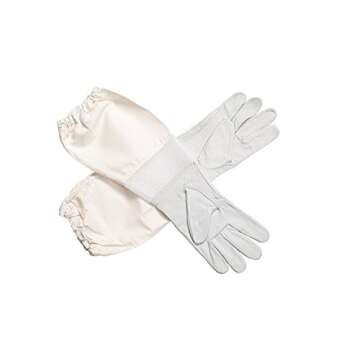 Forest Beekeeping Premium Goatskin Leather Beekeeper's Gloves with Long Canvas Sleeve and Elastic Cu...