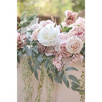 Ling's Moment 9FT Spring Flower Garland for Backdrop Decorations - Wedding Arch Flowers, Eucalyptus & Rose, Artificial Floral Garland for Mantle - Sweetheart Table Decor for Reception, Dusty Rose