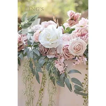 Ling's Moment 9FT Spring Flower Garland for Backdrop Decorations - Wedding Arch Flowers, Eucalyptus & Rose, Artificial Floral Garland for Mantle - Sweetheart Table Decor for Reception, Dusty Rose