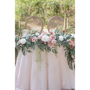 Ling's Moment 9FT Spring Flower Garland for Backdrop Decorations - Wedding Arch Flowers, Eucalyptus & Rose, Artificial Floral Garland for Mantle - Sweetheart Table Decor for Reception, Dusty Rose
