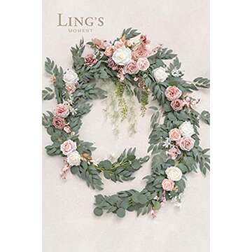 Ling's Moment 9FT Spring Flower Garland for Backdrop Decorations - Wedding Arch Flowers, Eucalyptus & Rose, Artificial Floral Garland for Mantle - Sweetheart Table Decor for Reception, Dusty Rose