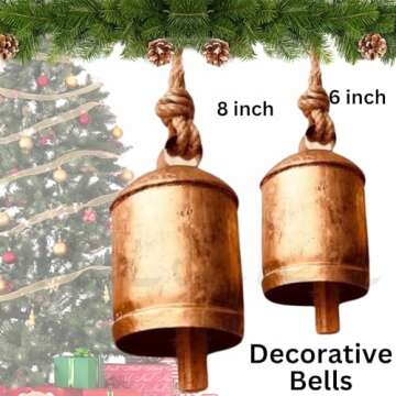 Rustic Decorative Bells Set of 2 - Giant Harmony Cow Bells Huge | Handmade Vintage Christmas Bells G...