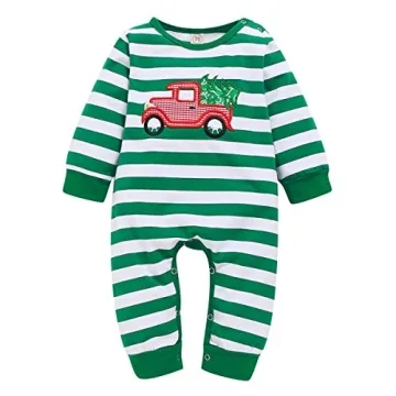 YOUNGER STAR Infant Baby Boy Girl Christmas Outfit Stripe Pajama Jumpsuit