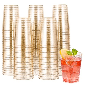 JOLLY CHEF 100 Pack 10 oz Gold Plastic Cups - Elegant Disposable Tumblers
