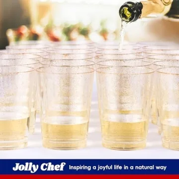 Jolly Chef 100 Pack Gold Plastic Cups - Elegant Party Tumblers