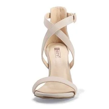 IDIFU Women's Chunky High Heel Sandal Strappy Open Toe Ankle Strap Dress Shoes for Women Bridesmaid Ladies in Wedding Bridal Evening Homecoming Prom (Nude Nubuck, 7.5 M US)