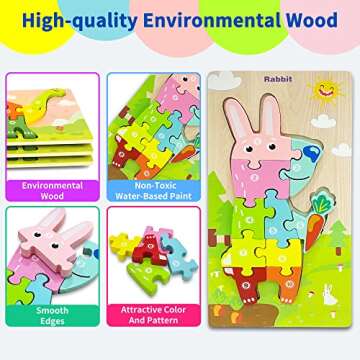 Wooden Toddler Puzzles Montessori Toys for 2 3 4 Years Old Boys Girls,4 Pack Animal Jigsaw Puzzles Educational Developmental STEM Kids Toys Gift Baby Learning Travel Toy Ages 2-4