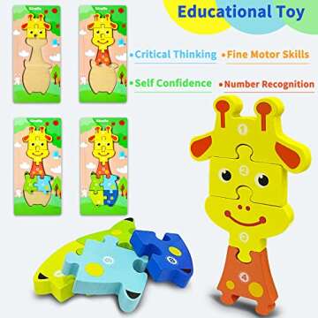 Wooden Toddler Puzzles Montessori Toys for 2 3 4 Years Old Boys Girls,4 Pack Animal Jigsaw Puzzles Educational Developmental STEM Kids Toys Gift Baby Learning Travel Toy Ages 2-4