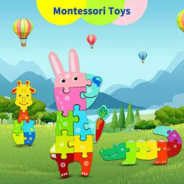 Wooden Toddler Puzzles Montessori Toys for 2 3 4 Years Old Boys Girls,4 Pack Animal Jigsaw Puzzles Educational Developmental STEM Kids Toys Gift Baby Learning Travel Toy Ages 2-4