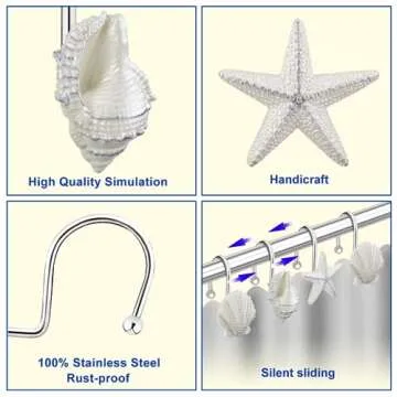 Yapicoco Shower Curtain Hooks Rings, 12PCS Pearl Shine Seashell Shower Rings， Anti Rust Decorative...