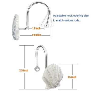 Yapicoco Shower Curtain Hooks Rings, 12PCS Pearl Shine Seashell Shower Rings， Anti Rust Decorative Shower Hooks for Beach Bathroom, Baby Room, Bedroom, Living Room Décor