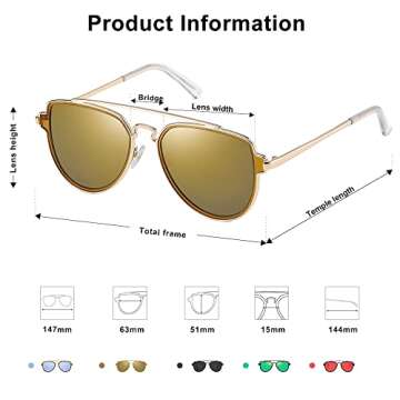 SOJOS Retro Polarized Double Bridge Sunglasses for Men Women Mirrored Lens SJ1051 with Gold Frame/Gold Mirrored Lens