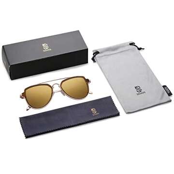 SOJOS Retro Polarized Double Bridge Sunglasses for Men Women Mirrored Lens SJ1051 with Gold Frame/Gold Mirrored Lens