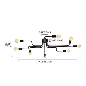 BAYCHEER UL Listed Flush Mount Ceiling Light Industrial Vintage Style Wrought Iron Metal Ceiling Light Lamp Fixture with 8 E26 Bulb Sockets for Indoor use, Restaurant, Bar, LOFT in Black