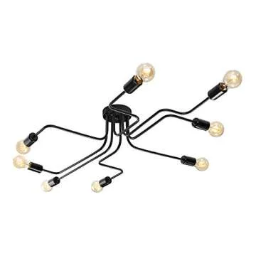 BAYCHEER UL Listed Flush Mount Ceiling Light Industrial Vintage Style Wrought Iron Metal Ceiling Light Lamp Fixture with 8 E26 Bulb Sockets for Indoor use, Restaurant, Bar, LOFT in Black