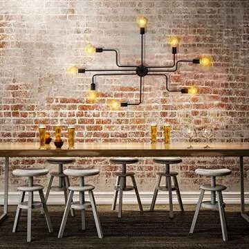 BAYCHEER UL Listed Flush Mount Ceiling Light Industrial Vintage Style Wrought Iron Metal Ceiling Light Lamp Fixture with 8 E26 Bulb Sockets for Indoor use, Restaurant, Bar, LOFT in Black