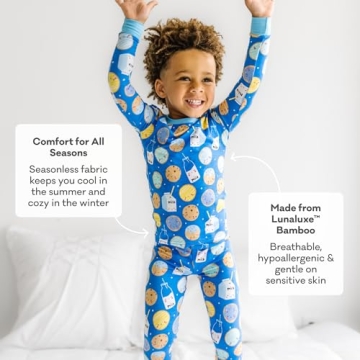 Little Sleepies Bamboo Pajama Set for Kids, Blue Cookies