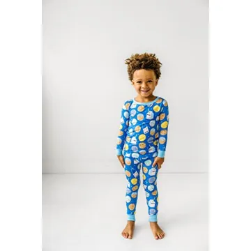 Little Sleepies Bamboo Pajama Set for Kids, Blue Cookies