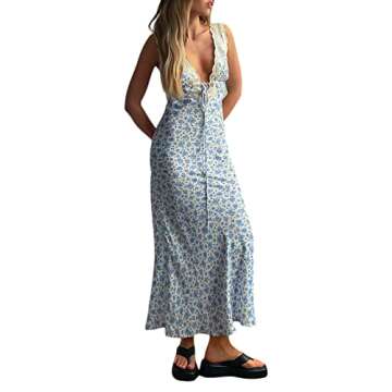 NIKDUCK Sexy Sleeveless Sling Dress for Women,Floral Printed Backless Low Cut Dress Bodycon Mini Picnic Dress for Party Club