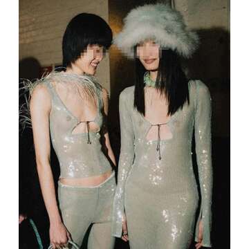 Sequin Dress for Women Sexy Cutout V Neck Ball Gown Long Sleeve Sparkly Homecoming Dress Glitter Midi Evening Dress with Slit