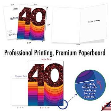 The Best Card Company - 40th Happy Birthday Card Jumbo (8.5 x 11 Inch) - 40 Years of Celebration Notecard for Birthdays, with Envelope - Bold Milestones 40 J6110BMBG