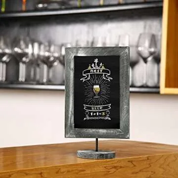 MyGift Set of 2, 12 Inch Chalkboard Sign with Vintage Gray Wood Rectangular Frame and Round Base, Rustic Wedding Table Place Card Signage, Small Kitchen Countertop Memo Board