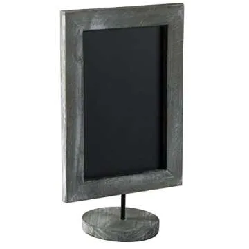 MyGift Set of 2, 12 Inch Chalkboard Sign with Vintage Gray Wood Rectangular Frame and Round Base, Rustic Wedding Table Place Card Signage, Small Kitchen Countertop Memo Board