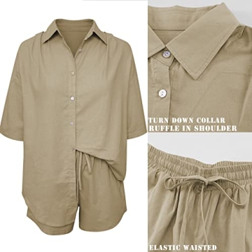 Fixmatti Women Summer Blouse & Shorts Set - Khaki Casual