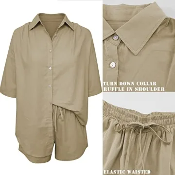 Fixmatti Women Summer Blouse & Shorts Set - Khaki Casual