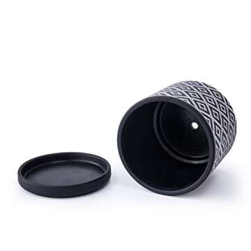 D'vine Dev Set of 2 Terracotta Pots, Geometric Pattern Planter Pot, 4 Inch and 6 Inch, Pot with Drainage Hole and Saucer, Black/White, 31-958-J-5