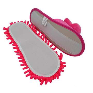 Selric Cute Bunny Mop Slippers Shoes Open Toe Slippers Rose Red, Microfiber House Floor Cleaning Tool Detachable Mopping Shoes 9 7/9 Inches Size:5.5-8.5